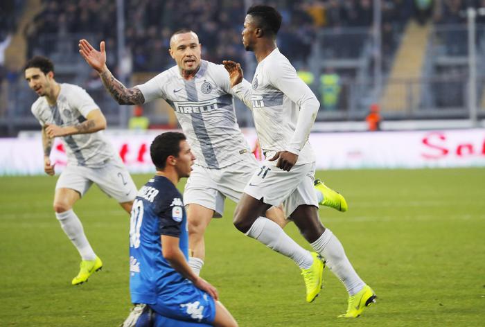 IKeita Balde corre a centrocampo dopo aver segnato il gol dell'Inter sull'Empoli.