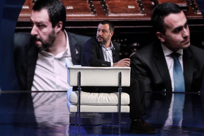 Matteo Salvini, vice premier e ministro dell'Interno, durante la trasmissione televisiva Porta a Porta in onda su Rai Uno. Cannabis