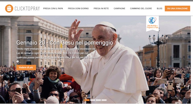 Scree-shot della home page Click To Pray. Papa