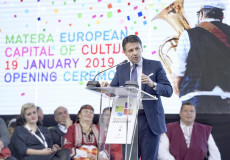 Il Presidente del Consiglio, Giuseppe Conte, interviene alla "Presentazione ufficiale del programma di Matera 2019" presso l'auditorium Cava del Sole.