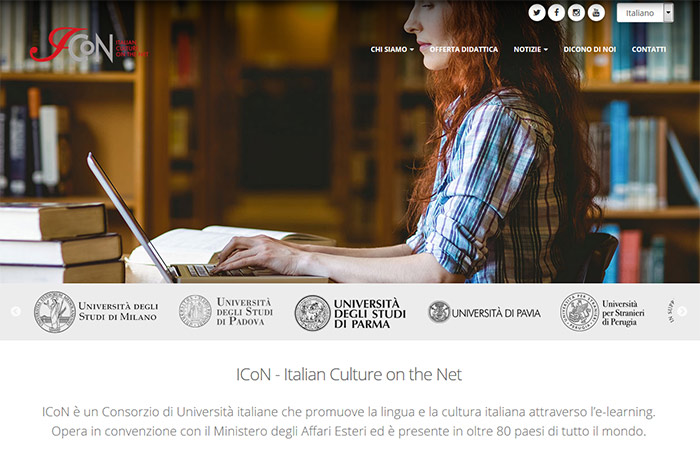 Schermata della home page di Icon. Laurea