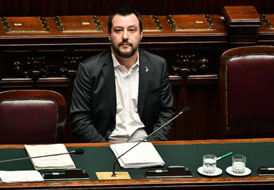 Il Vicepremier e ministro dell'Interno, Matteo Salvini, nell'aula di Montecitorio.