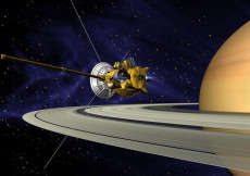 Rappresentazione grafica della sonda Cassini nell'orbita di Saturno.