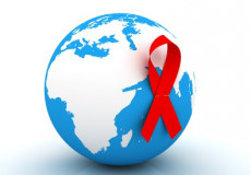 Simbolo Aids nel mondo: fiocco rosso sul mappamondo