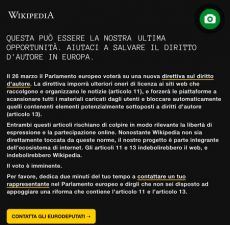 Screenshot del sito di Wikiedia oscurato.. Copyright