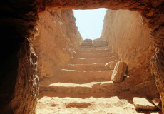 Egitto, la scalinata che porta all'ingresso scavato nella roccia della necropoli.