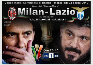 Tabellone della partita di Coppa Italia Milan-Lazio. con le foto di Gattuso e Inzaghi.