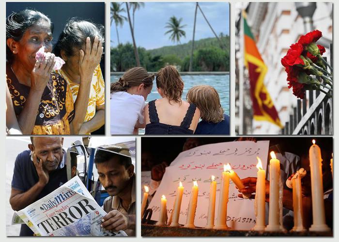 Sri Lanka: un collage di foto sull'attentato che ha provocato una strage