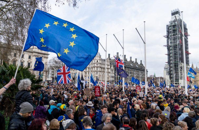 Bandiere dell'Europa in piazza a Londra