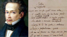 Giacomo Leopardi e L'infinito nella versione originale vergata a mano dal poeta.