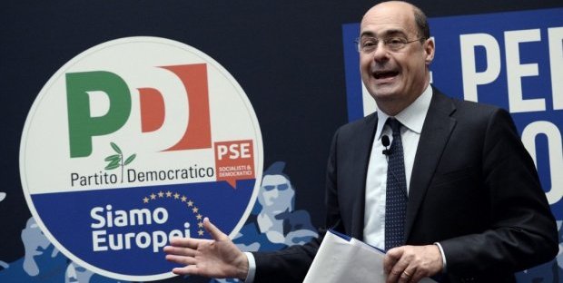 Il segretario del Pd, Nicola Zingaretti. durante un comizio per le votazioni europee