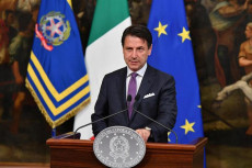 Il Primo Ministro, Giuseppe Conte, durante la conferenza stampa a Palazzo Chigi.