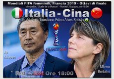 Mondiali donne: il tabellone della partita Italia-Cina. con le foto dei due ct.