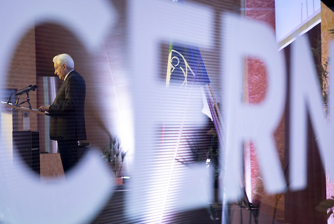 Il Presidente della Repubblica Sergio Mattarella durante il suo intervento in occasione della visita al Globo della Scienza e dell’Innovazione, per l’esposizione “L’Universo delle Particelle”.
