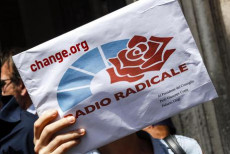 Parlamentari a Palazzo Chigi per consegnare le oltre 167mila firme raccolte tramite la piattaforma Change.org per chiedere di non spegnere Radio Radicale, Roma