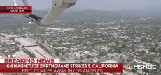 Fermo immagine del Tg della reta Msnbc sul terremoto in California.