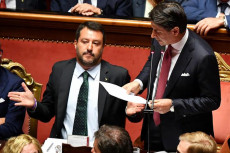 Il Primo Ministro Giuseppe Conte e il Ministro dell'Interno Matteo Salvini, durante ia dichiarazione della crisi di Governo al Senato