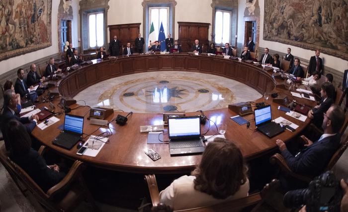 Il primo Consiglio dei ministri del secondo governo del presidente Giuseppe Conte, a Palazzo Chigi, Roma