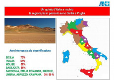 La carta geografica dell'Italia con le zone a rischio desertificazione.