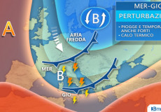 La cartina dell'Italia con le previsioni del tempo di 3bmeteo.com