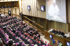 Papa Francesco interviene durante il Sinodo sull'Amazzonia.