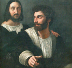 Raffaello, Autoritratto - a sinistra - con Giovanni Battista Branconio (olio su tela, anni 1518-19, cm 99x83, Musée du Louvre, Parigi, foto: A. Dequier e M. Bard)