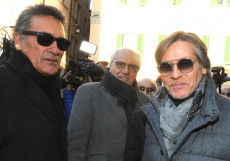 Gli ex calciatori Claudio Gentile, Roberto Bettega e Gabriele Oriali ai funerali di Pietro Anastasi, ex attaccante di Juventus e inter morto di Sla all'età di 71 anni, Varese, 20 gennaio 2020.