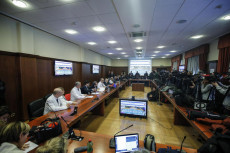 Un momento all'Ospedale Lazzaro Spallanzani durante conferenza stampa su coranavirus,