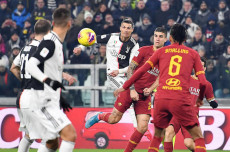 Cristiano Ronaldo in azione nella partita di qualificazioni in Coppa Italia tra Juventus e Roma.