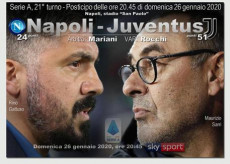 Un immagine dell'allenatore della Juve Maurizio Sarri e quello del Napoli Gennaro Gattuso faccia a faccia in una elaborazione grafica.