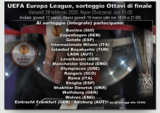 Elaborazione grafica con fermo immagine sul sorteggio degli ottavi di finale di Europa League.