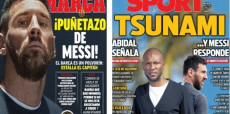 Le copertine dei quotidiani Marca e Sport che riportano la pólemica tra Messi ed il direttore tecnico del Barca,