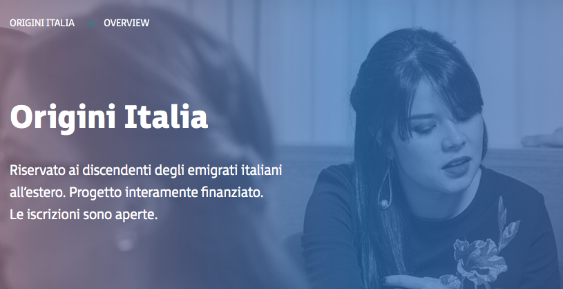 Origini Italia, screenshot del sito web.