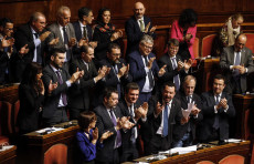 I senatori della Lega durante l'intervento del leader Matteo Salvini nel corso del dibattito sul caso Gregoretti nell'Aula di Palazzo Madama, Senato della Repubblica