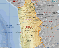 Carta geografica del nord del Cile, nella zona di Tarapacà.