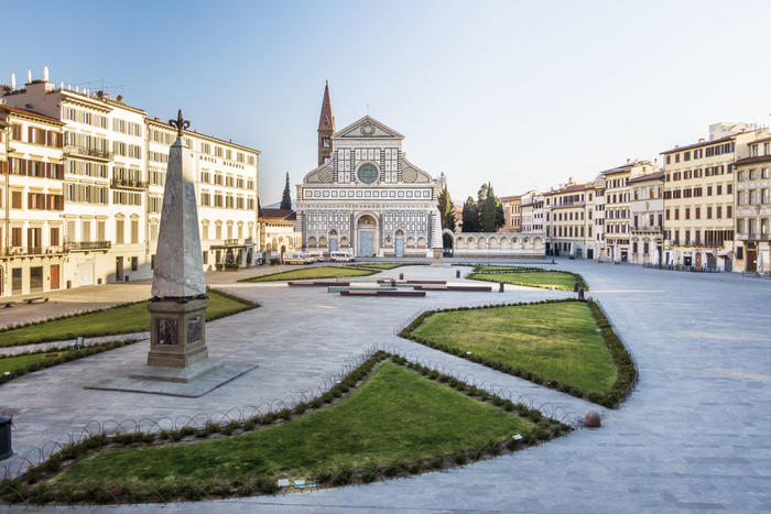 La chiesa deserta di Santa Maria Novella a Firenze durante la quarantena per Coronavirus.