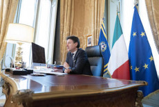 IL Presidente del Consiglio Giuseppe Conte durante la video-conferenza del Consiglio Europeo. nel suo ufficio a Palazzo Chigi.