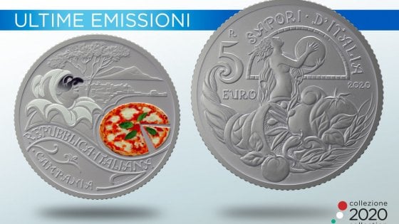 La moneta da 5 euro in onore alla Pizza, coniata dalla Zecca di Stato.
