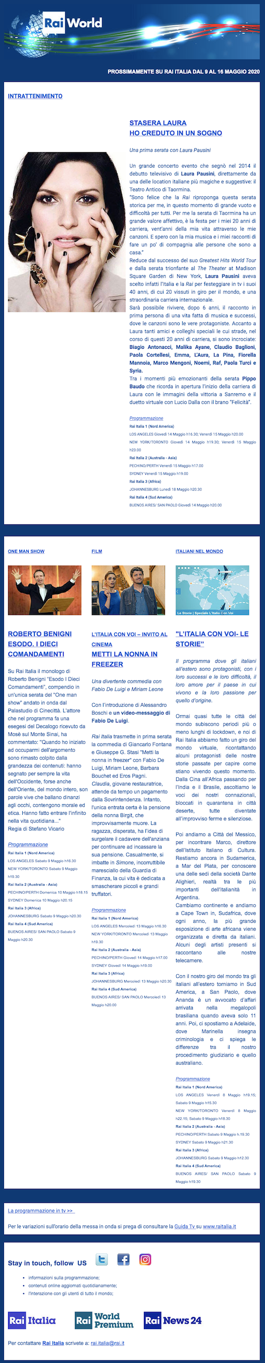 Rai World prossimamente su Rai Italia dal 9 al 16 maggio 2020 La
