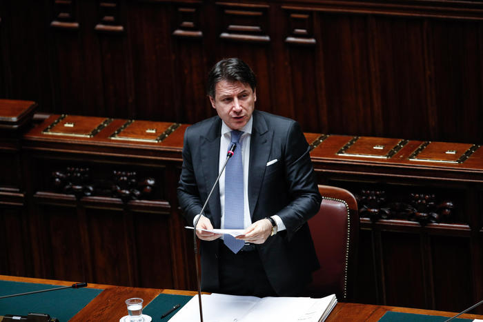 Il presidente del Consiglio, Giuseppe Conte, parla alla Camera durante il Question Time