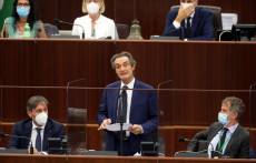 Il presidente della Regione Lombardia Attilio Fontana partecipa al consiglio regionale a palazzo Pirelli, Milano