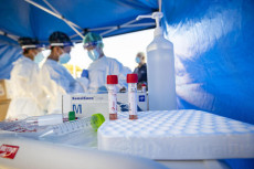 Personale sanitario della Asl di Roma 1, preparano i tamponi controllo coronavirus..