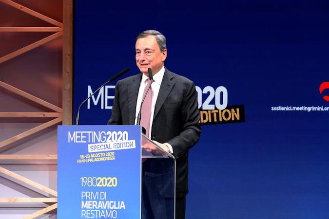 Mario Draghi durante il suo intervento al Meeting di Rimini.