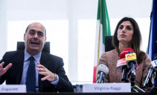 Il segretario del Partito Democratico e presidente della Regione Lazio Nicola Zingaretti con la sindaca di Roma Virginia Raggi.