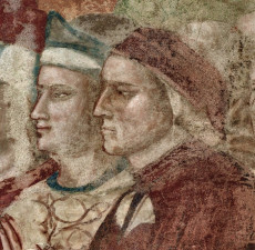 Particolare con il viso di Dante Alighieri di una delle opere esposte al Museo Nazionale del Bargello.