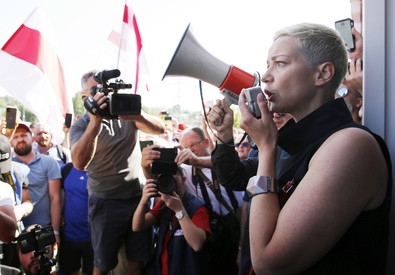 La dissidente bielorussa Maria Kolesnikova in una manifestazione.