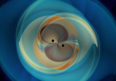 Rappresentazione artistica della fusione dei due buchi neri (fonte: N. Fischer, H. Pfeiffer, A. Buonanno (Max Planck Institute for Gravitational Physics), Simulating eXtreme Spacetimes (SXS) Collaboration)