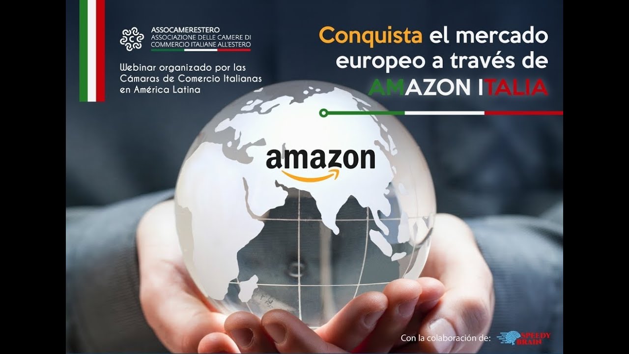 Un mondo dominato da Amazon su due mani, in un poster per un evento sull' ecommerce.