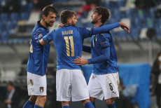 Domenico Berardi dopo un gol in azzurro contro la Polonia nella Nations Legue.