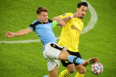 il capitano della Lazio Ciro Immobile in azione durante la partita contro il Borussia Dortmund.